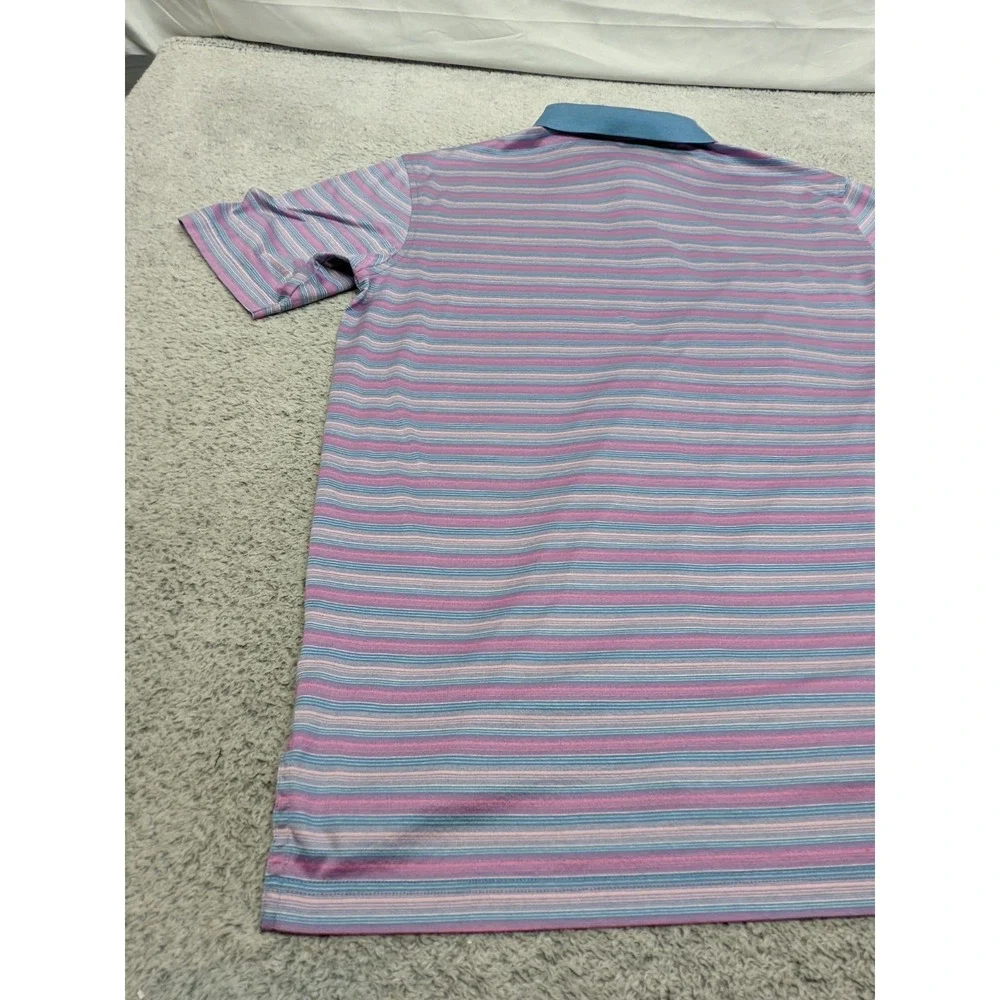 Peter Millar Performance Polo Golf Shirt Blue Pink Stripe Mens Large 100% Cotton